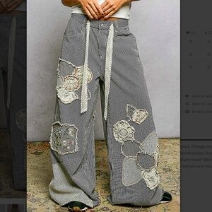 POL Wide-Leg Pinstripe Jeans with Patchwork Appliqué